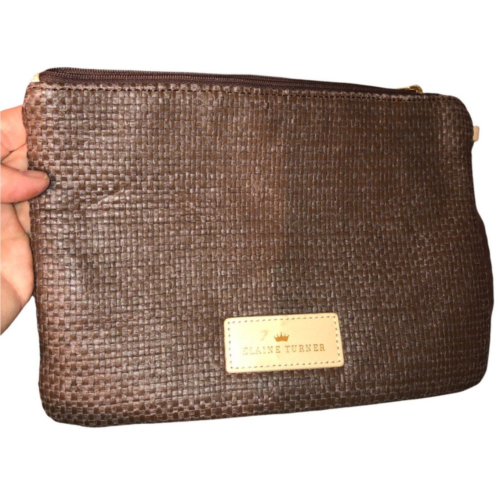 elaine turner brown woven zipper pouch